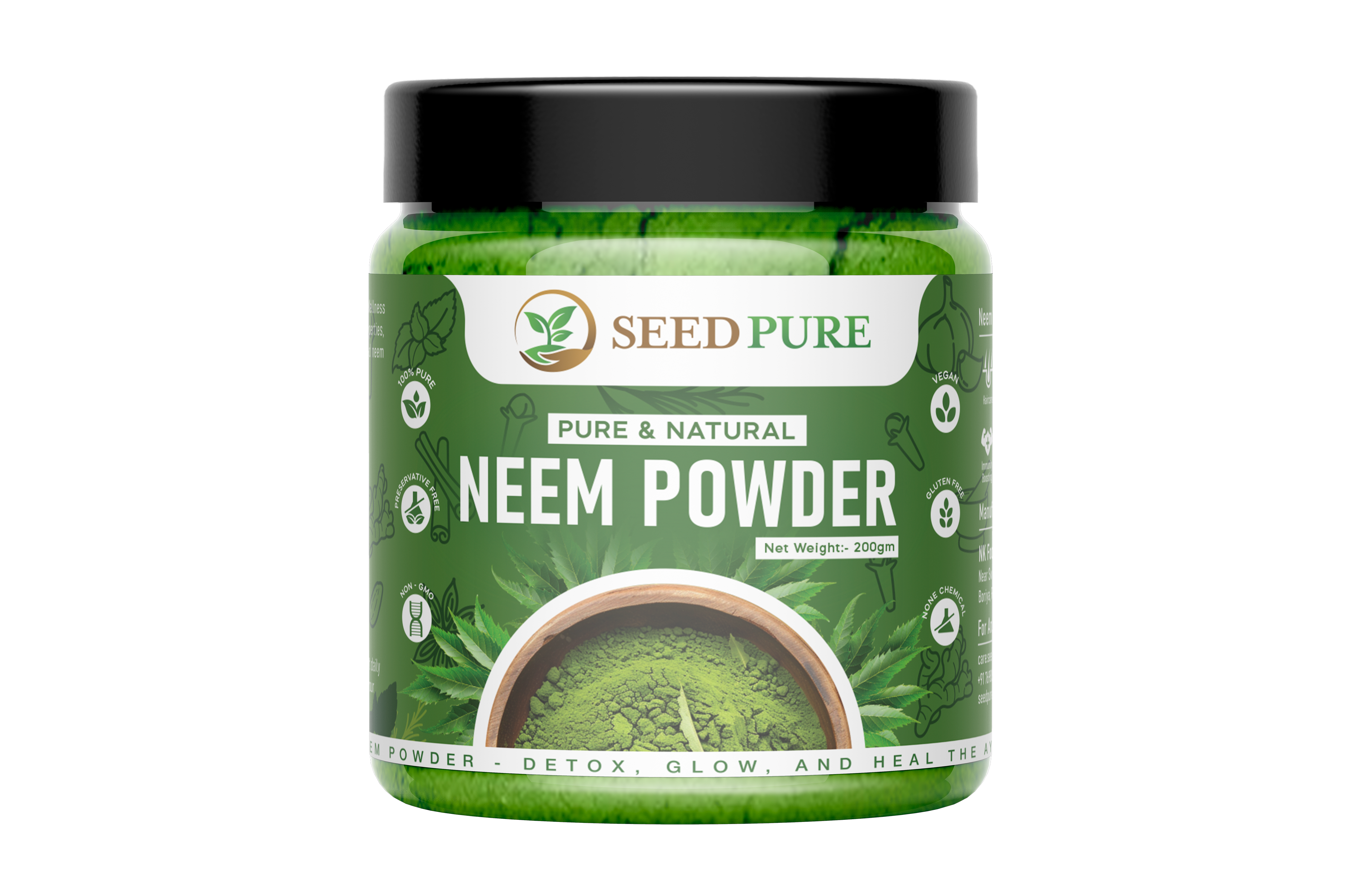 Seedpure Neem powder for Face, Skin and Hair (200 grams) | 100% Natural, No Preservative | Ideal for Face Pack, Hair Pack and Eating